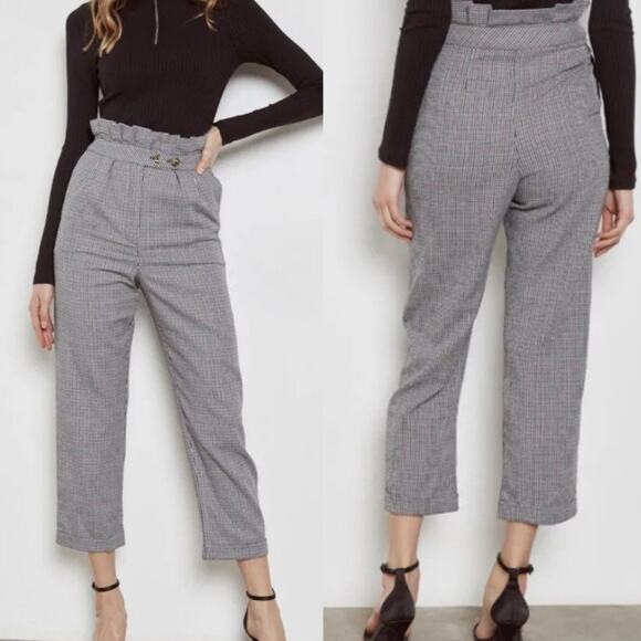 Topshop houndstooth paperbag pleated trouser ankle pants, tapered leg size 8 - Picture 13 of 14